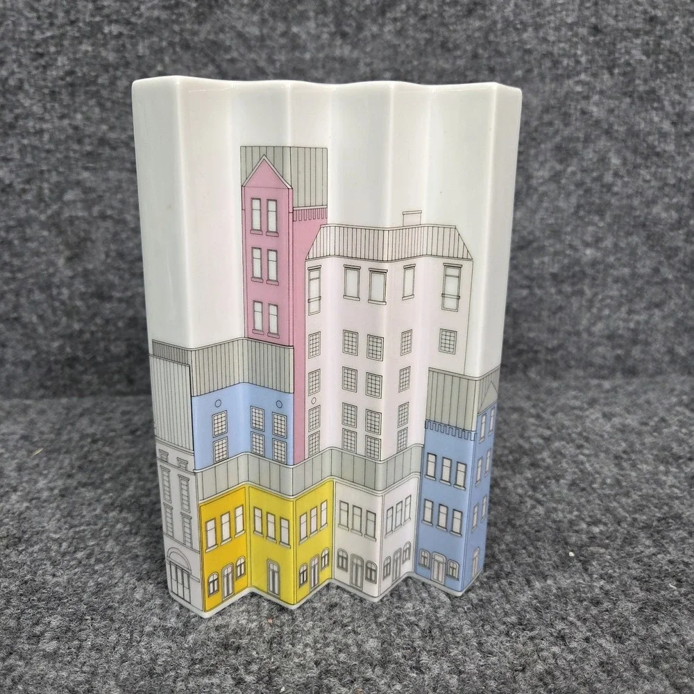 Vintage‎ 1980's Thomas Germany Geometric Skyline Houses Ceramic Rosenthal Vase